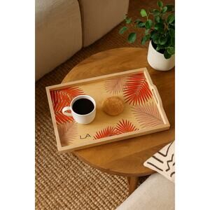 Wolfum Wooden Serving Tray 18x13 Tropical Palm Leaf Red Pink Boho Home Decor